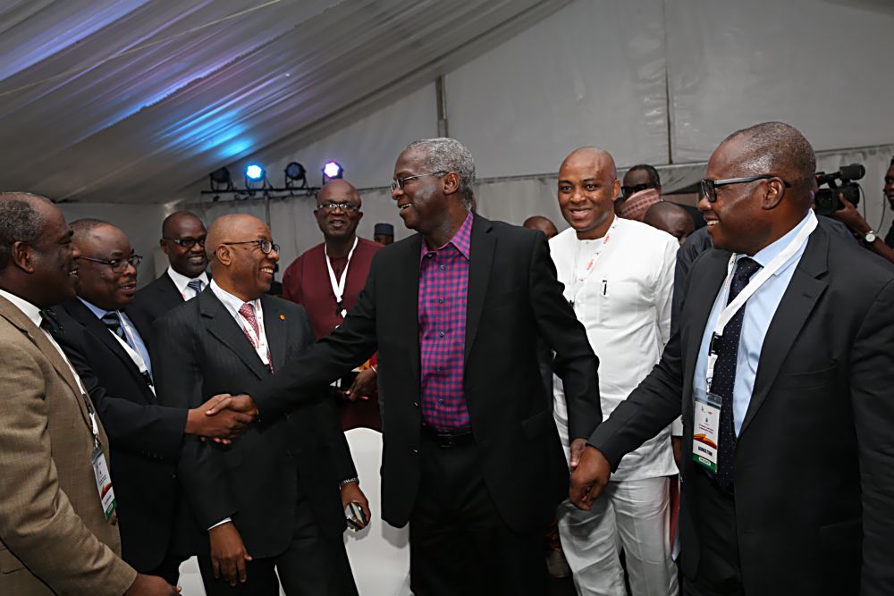 Hon. Minister of Power, Works & Housing, Mr Babatunde Fashola, SAN(3rd right), Director, Eko DisCo , Mr George Etomi (right), Chief Regulatory Officer, Ibadan DisCo ,Mr Sola Adeyegbe (left) and Director, Eko DisCo,  Mr Ernest Oji (2nd right)   during the Eleventh Monthly Meeting with Sectoral Participants  in the Power Sector hosted by Ikeja DisCo and Egbin  Power Plc at the  TCN Ikeja West Transmission Station, Ayobo, Ipaja ,Lagos State on Monday  9th, January 2016