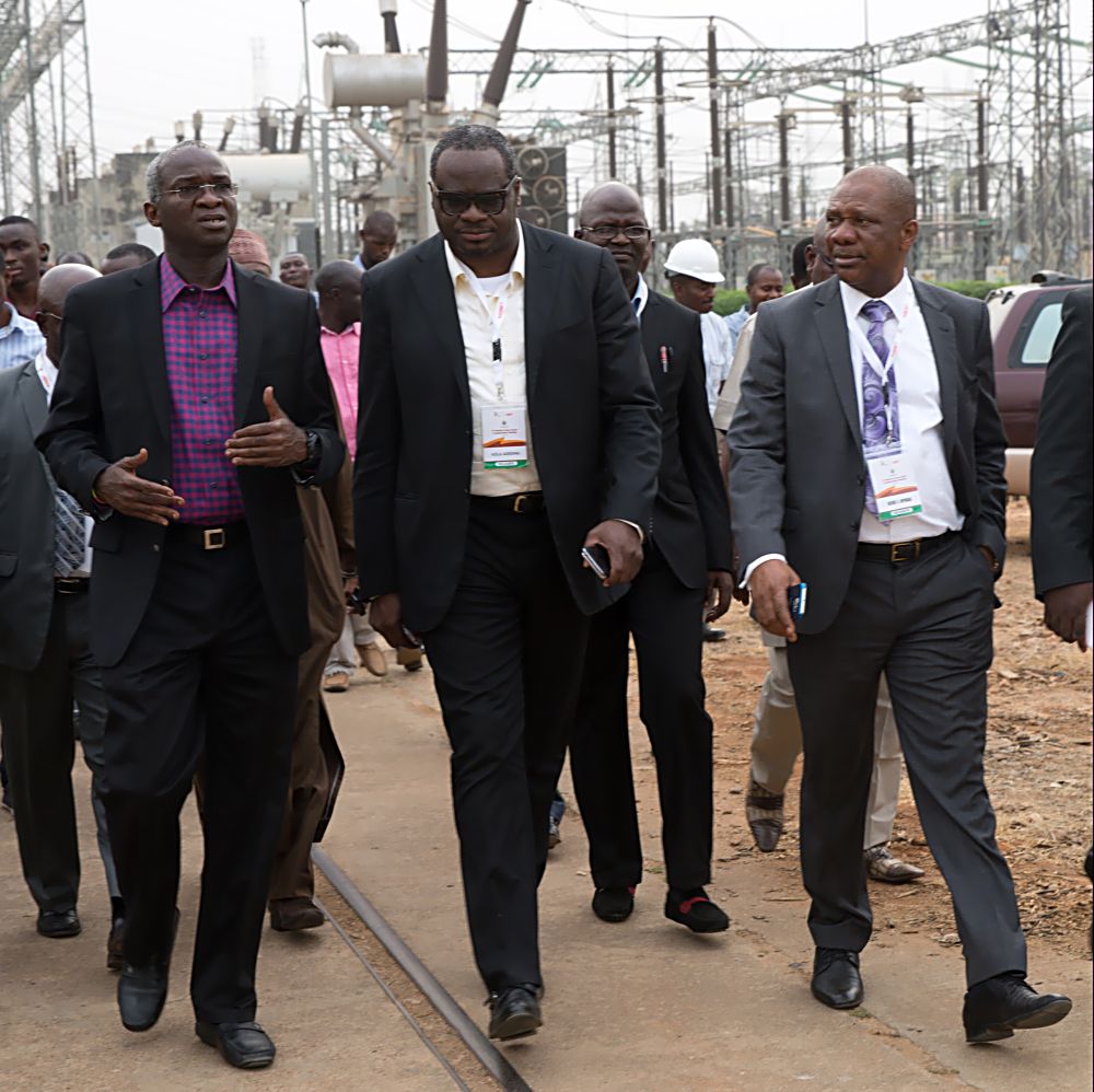 Hon. Minister of Power, Works & Housing, Mr Babatunde Fashola, SAN (left), being conducted round the TCNâ€™s Ikeja West 330/132 KV Transmission Station, Ayobo along with Chairman, Egbin Power Plc, Mr Kola Adesina(middle) and Engr. Bede Opara (right) shortly after the Eleventh Monthly Meeting with Operators in the Power Sector at the  TCN Ikeja West Transmission Station, Ayobo, Ipaja,Lagos State on Monday  9th, January 2016