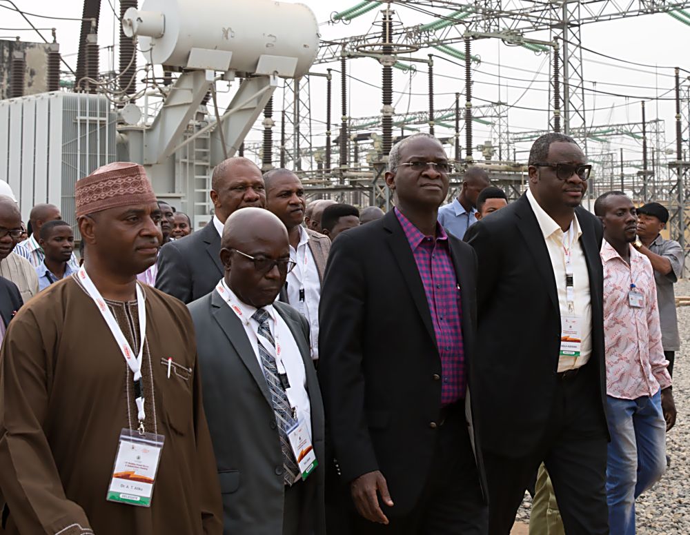 Hon. Minister of Power, Works& Housing, Mr Babatunde Fashola, SAN (2nd right) being conducted round the TCNâ€™s Ikeja West 330/132 KV Transmission Station, Ayobo along with the Managing Director of the Transmission Company of Nigeria, Engr. Abubakar Atiku(left), Chairman, Egbin Power Plc, Mr Kola Adesina(right) and Managing Director, Transmission Service Provider, Engr. Tom Uwah shortly after the Eleventh Monthly Meeting with Operators in the Power Sector at the  TCN Ikeja West Transmission Station, Ayobo, Ipaja, Lagos State on Monday  9th, January 2016