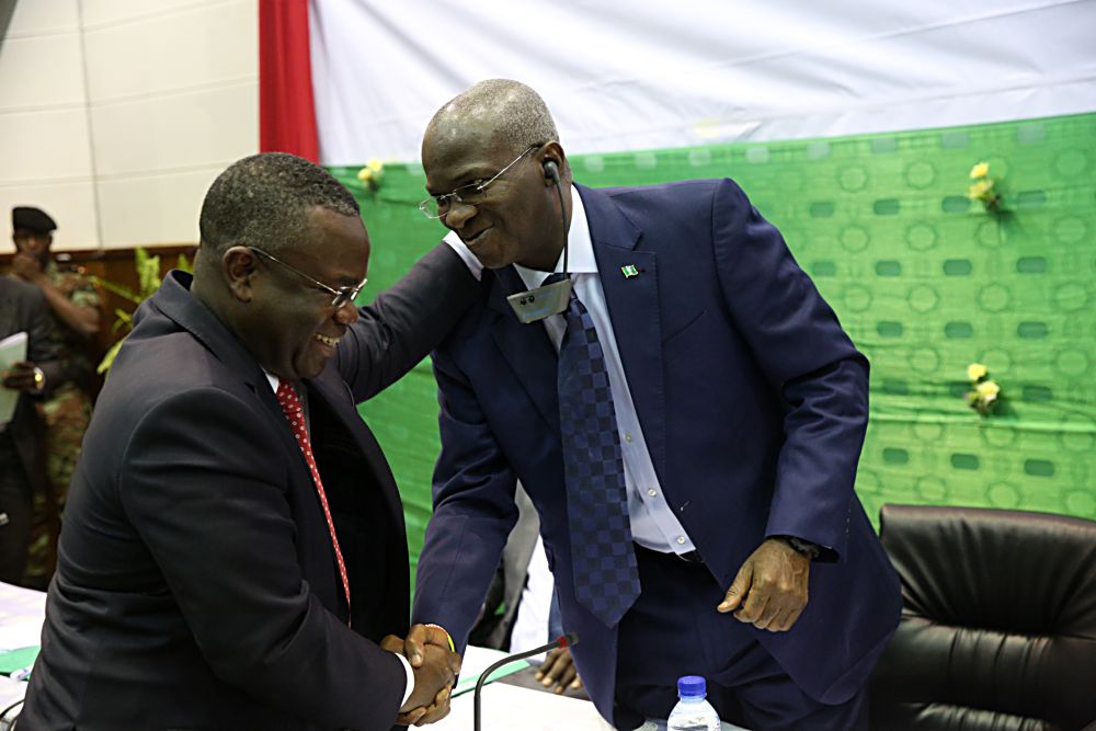 Hon. Minister of Power, Works & Housing, Mr Babatunde Fashola, SAN(right) and Minister of Mines, Energy and Water of Benin, Mr Jean â€“ Claude Houssou (left)during the Forum on Electricity Market Development in West Africa organized by the West African Power Pool (WAPP) at the Palais des Congres, Cotonou, Benin Republic on Monday 16th, January 2017