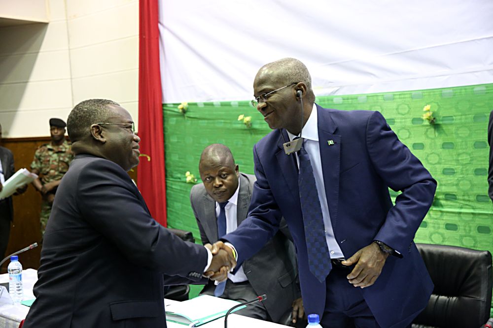 Hon. Minister of Power, Works & Housing, Mr Babatunde Fashola, SAN(right) and Minister of Mines, Energy and Water of Benin, Mr Jean â€“ Claude Houssou (left)during the Forum on Electricity Market Development in West Africa organized by the West African Power Pool (WAPP) at the Palais des Congres, Cotonou, Benin Republic on Monday 16th, January 2017