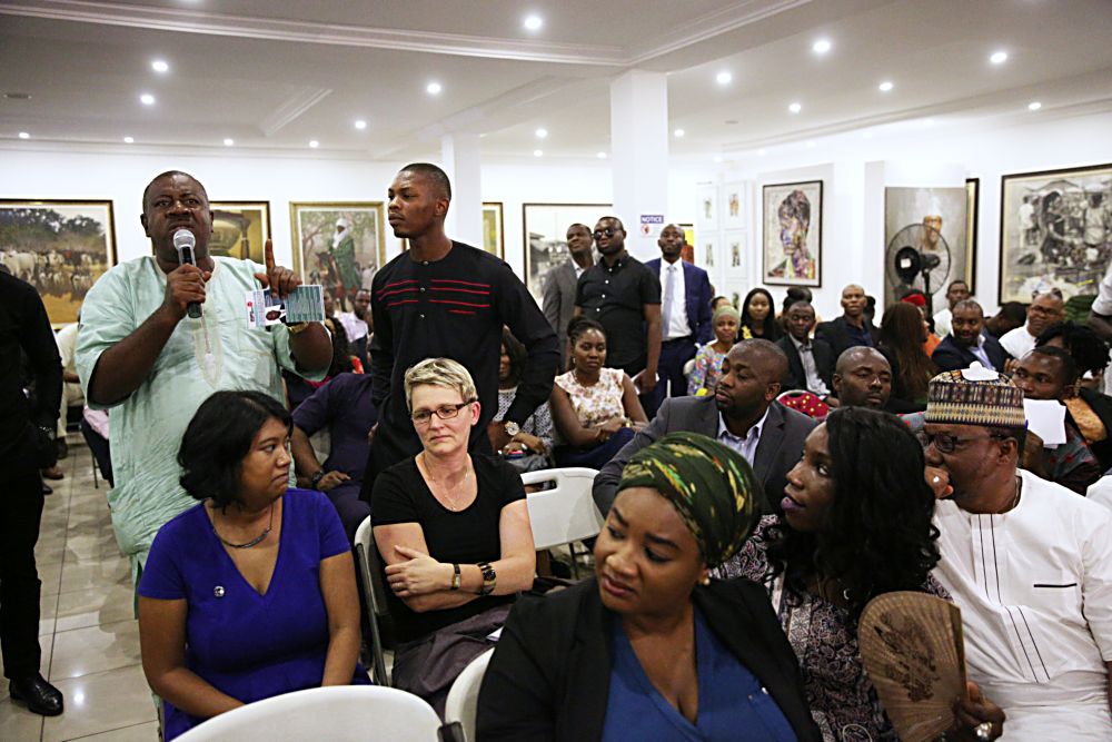 A participant making his contribution during the Question & Answer segment at the January Power Dialogue Session addressed by the Hon. Minister of Power, Works & Housing, Mr Babatunde Fashola,SAN on the theme, "2016 Power Sector Review & 2017 Power Policy Direction," organised by Nextier Power Ltd at the Thought Pyramid Art Centre, 18, Libreville Crescent, Wuse II, Abuja on Wednesday 18th,January 2017