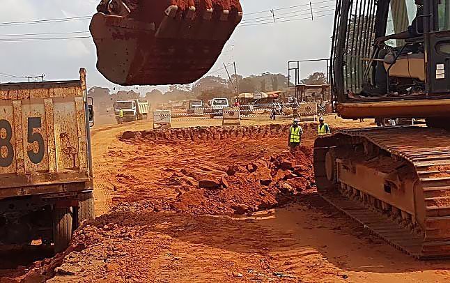 Work in Progress.  Personnel of Mothercat Limited working on the dualization and  construction of additional carriageway on the Lokoja-Benin Road (Section II: Okene-Auchi, 26.70km) running through Kogi and Edo States and also entails the construction of a new two lane travel way of 63. 7Km length running side by side the existing road as part of the on going expansion and rehabilitation of roads across the country by the Federal Ministry of Power, Works and Housing under the 2016 Budget