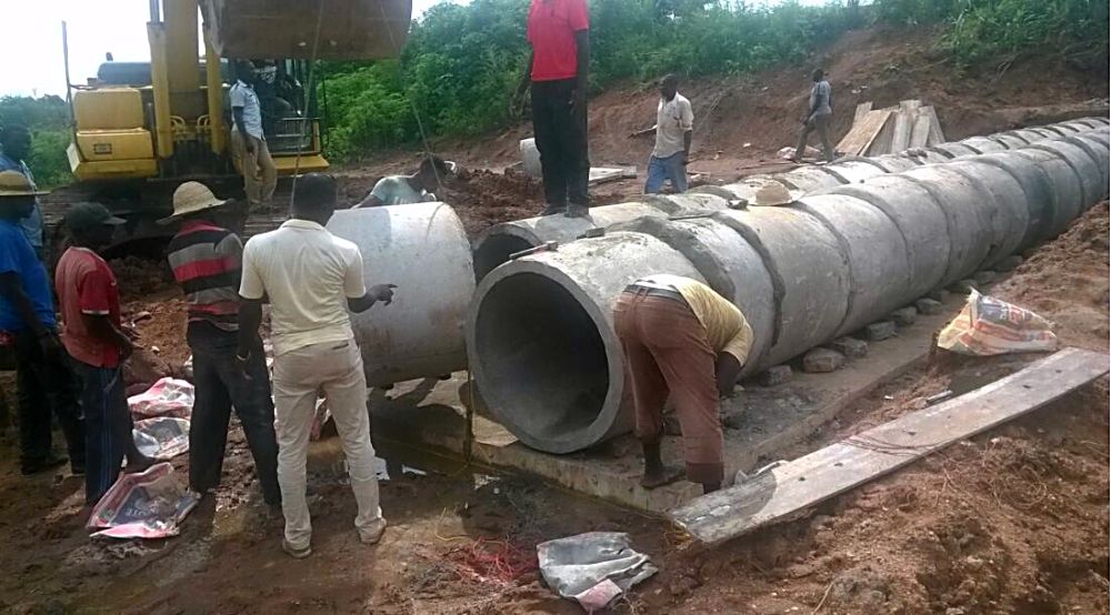 Personnel of the CGC Nigeria Limited,working on the Dualization of Lokoja -Benin Road (Obajana junction- Benin) Section I in Kogi State with first phase awarded in 2012 and second phase in October 2014 but both poorly funded until releases were made from the 2016 budget which would make possible the engagement of 356 local staff and deployment of 105 sets of equipment