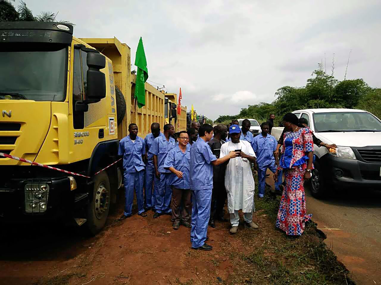 Work in Progress... Personnel of the CGC Nigeria Limited,working on the dualisation of Sapele - Agbor - Ewu Road Section I in Delta State first awarded in 2014 but poorly funded until releases were made from the 2016 budget which would make possible the engagement of 500 local staff and deployment of 105 sets of equipment.