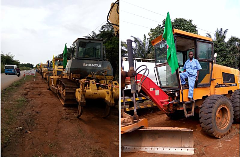 Work in Progress... Personnel of the CGC Nigeria Limited,working on the dualisation of Sapele - Agbor - Ewu Road Section I in Delta State first awarded in 2014 but poorly funded until releases were made from the 2016 budget which would make possible the engagement of 500 local staff and deployment of 105 sets of equipment.