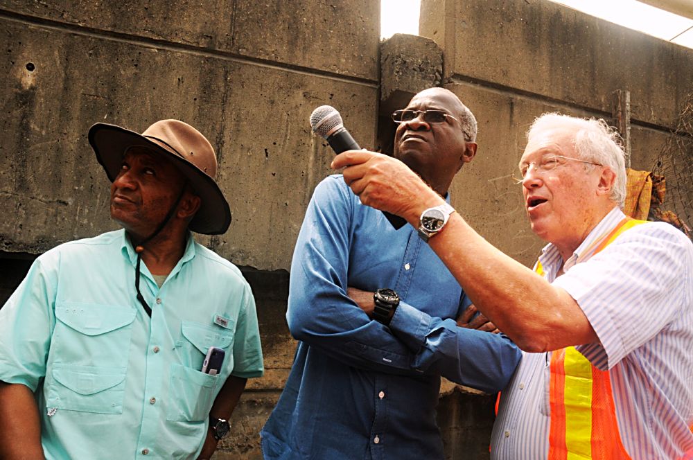 Hon.Minister of Power, Works & Housing, Mr Babatunde Fashola,SAN (middle),Federal Controller of Works,Lagos State, Engr. Godwin Eke(left) and  Joint Managing Director, Boroni Prono & Company Nigeria Limited, Engr. Gianfranco Albertazzi (right) during an inspection tour of the Rehabilitation of Lagos Ring Road Bridge Abutment and Approach Ramp of the Third Mainland Bridge in Lagos State on Tuesday 3rd, January 2017