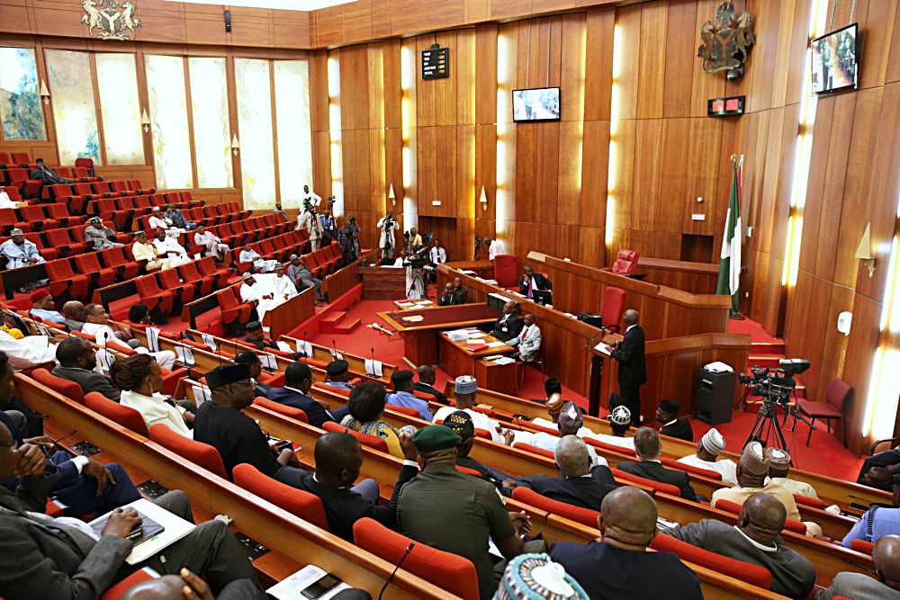 Minister of Power, Works & Housing, Mr Babatunde Fashola, SAN (middle) during a Briefing of the Senate on the Planned Closure of the Nnamdi Azikwe International Airport, Abuja Runway for Repairs at the Senate Chamber on Tuesday, 17th January  2017