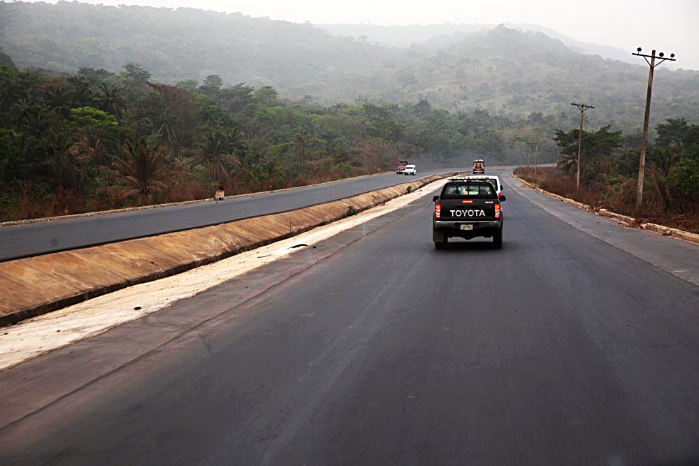 View of the ongoing construction work on the Rehabilitation of Enugu - Port Harcourt Dual Carriageway on the first day of the inspection tour of Highway Projects in the South -East Zone of the country by the Hon. Minister of Power,Works and Housing, Mr Babatunde Fashola SAN on Thursday 2, February 2017