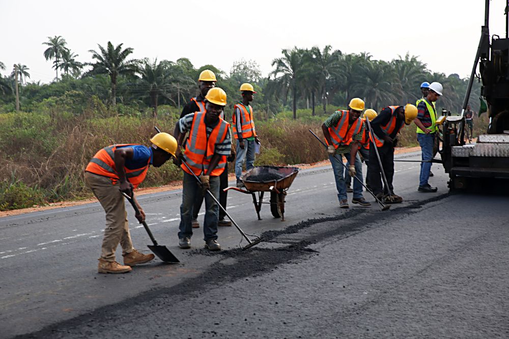 Personnel of the construction company, Arab Contractors Nigeria Limited  during the inspection tour of the ongoing construction work on the Rehabilitation of Enugu - Port Harcourt Dual Carriageway on Thursday 2nd, February 2017