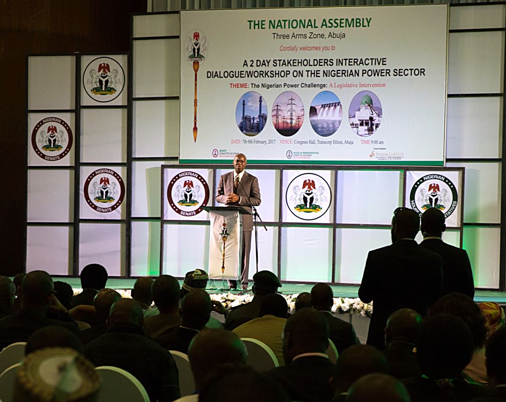 Hon. Minister of Power, Works & Housing, Mr Babatunde Fashola, SAN delivering his Speech during the Stakeholders Interactive Dialogue/Workshop on the Power Sector with the theme,"The Nigerian Power Challenge: A Legislative Intervention," organized  by the National Assembly at the Congress Hall, Transcorp Hilton, Abuja on Tuesday 7th, February 2017