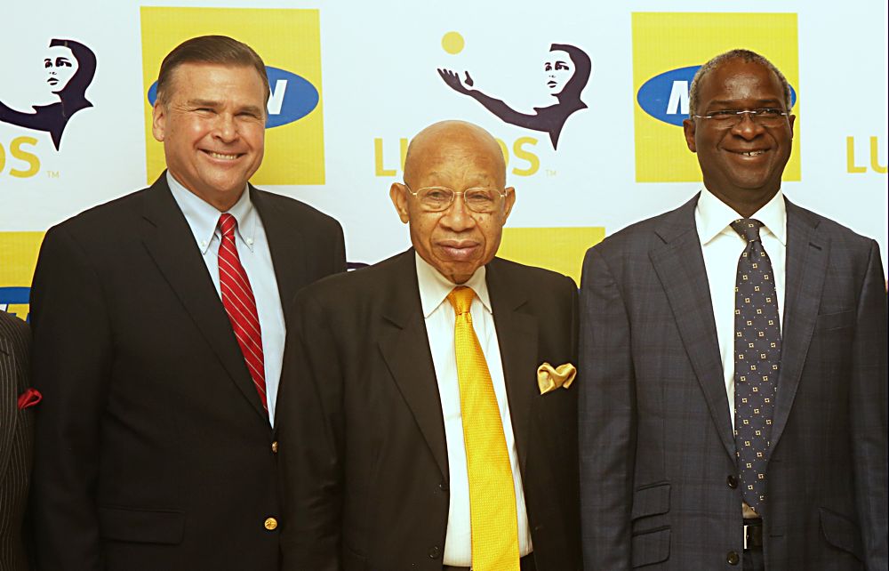 Hon. Minister of Power, Works & Housing, Mr Babatunde Fashola,SAN(right),Chairman, MTN Nigeria, Dr Paschal Dozie(middle) andÂ United States Ambassador to Nigeria, Stuart Symington(left) in a group photograph shortly after the launch of the Mobile Electricity Service by MTN at theÂ Transcorp Hilton Hotel, Abuja on Monday 21st, February 2017