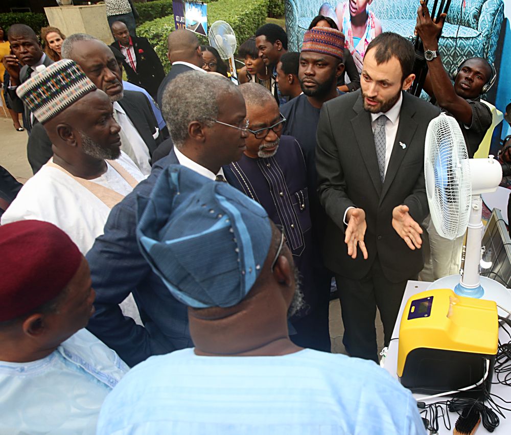 Hon. Minister of Power, Works & Housing, Mr Babatunde Fashola,SAN(2nd Â left),Hon.Â Minister of Communications , Mr Adebayo Shittu(left),Chairman, Senate Committee on Power, Senator Enyinnaya Abaribe(2nd right),CEO Lumos Nigeria, Mr Yuri Tsitrinbaum(left)Â during the launch of the Mobile Electricity Service by MTN at theÂ Transcorp Hilton Hotel, Abuja on Monday 21st, February 2017