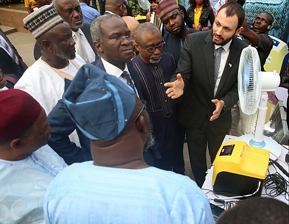 Hon. Minister of Power, Works & Housing, Mr Babatunde Fashola,SAN(2nd Â left),Hon.Â Minister of Communications , Mr Adebayo Shittu(left),Chairman, Senate Committee on Power, Senator Enyinnaya Abaribe(2nd right),CEO Lumos Nigeria, Mr Yuri Tsitrinbaum(left)Â during the launch of the Mobile Electricity Service by MTN at theÂ Transcorp Hilton Hotel, Abuja on Monday 21st, February 2017