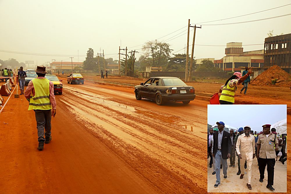 A section of the ongoing workon the Dualisation of Lokoja  Benin road Section IV Ehor  Benin City in Edo StateINSETHon Minister of Power Works  Housing Mr Babatunde FasholaSANleft and Deputy Governor of Edo State Dr Pius Odubu middleduring the Hon Ministers inspection of the ongoing construction work on theDualisation of Lokoja  Benin road Section IV Ehor  Benin City in Edo Stateon the third day of his inspection tour ofHighway Projects in the South  South Zone of the country on Saturday 18 February 2017