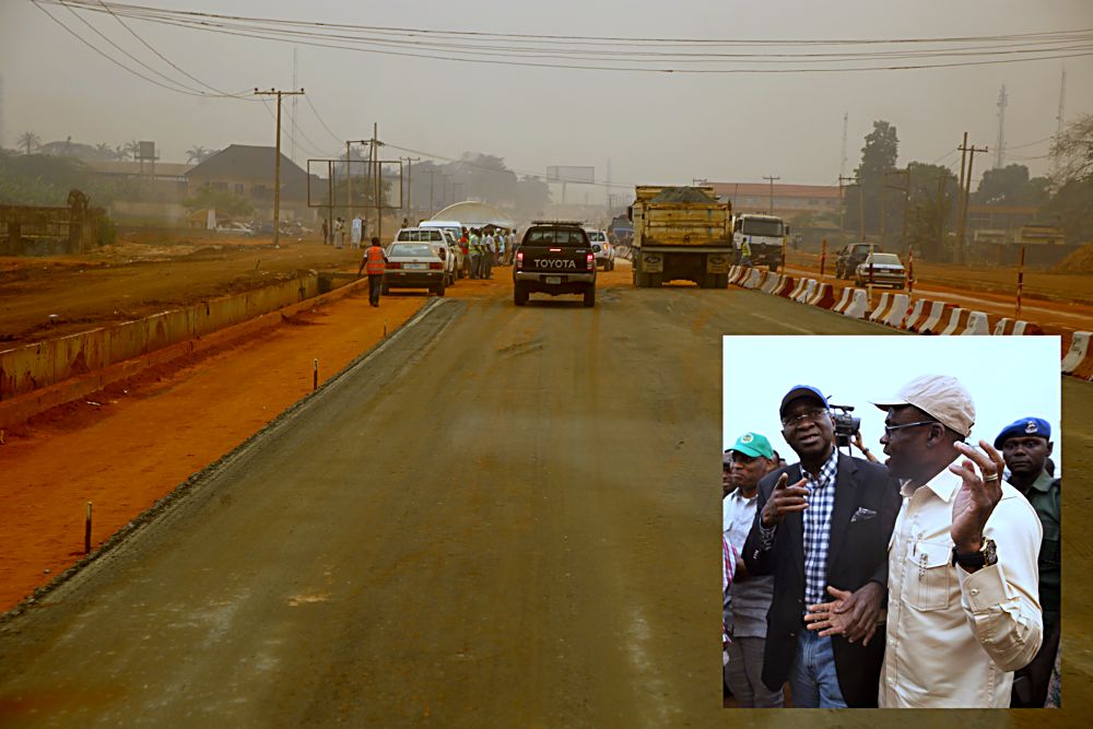 A section of the ongoing workon the Dualisation of Lokoja  Benin road Section IV Ehor  Benin City in Edo StateINSETHon Minister of Power Works  Housing Mr Babatunde FasholaSANleft and Deputy Governor of Edo State Dr Pius Odubu rightduring the Hon Ministers inspection of the ongoing construction work on theDualisation of Lokoja  Benin road Section IV Ehor  Benin City in Edo Stateon the third day of his inspection tour ofHighway Projects in the South  South Zone of the country on Saturday 18 February 2017