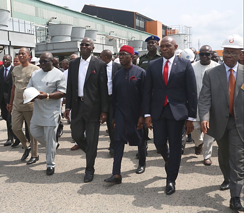 Hon Minister of Power Works  Housing Mr Babatunde Fashola SANleft Governor of Delta State Dr Ifeanyi Okowamiddle and Chairman Transcorp Power Limited Mr Tony Elumeluright during the Commissioning of the 115 MW Gas Turbine 15 shortly before the 13th Monthly Meeting with Sectoral Participants in the Power Sector hosted by Transcorp Power Ltd in Ughelli Delta State on Monday 13th March 2017