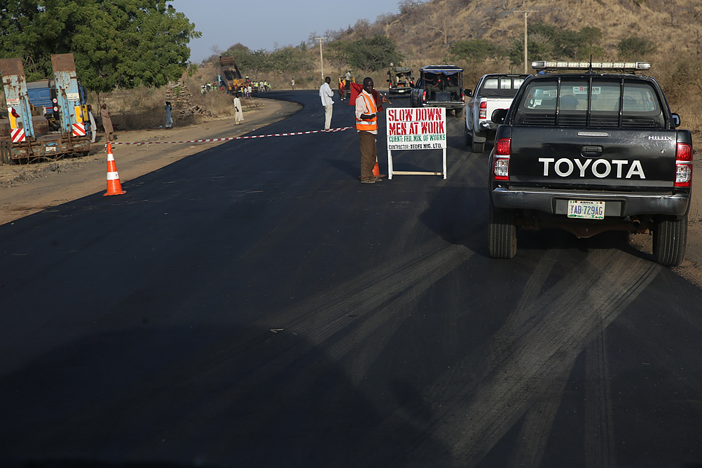 Personnel of Xedex Nigeria Limited  at work during the Hon Ministers inspection tour of the ongoing rehabilitation work on the Bauchi and Alkaleri section of the BauchiGombe Federal Highway Bauchi State on the first day of his inspection tour of Highway Projects in the North East Zone of the country on Thursday 16 March  2017