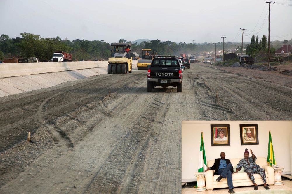 The ongoing construction work on the Rehabilitation Reconstruction and expansion of Lagos  Ibadan ExpresswaySection IIShagamu Ibadan INSET Hon Minister of Power Works  Housing Mr Babatunde FasholaSANleft and Governor of Ogun State Senator Ibikunle Amosunright  during the Ministers courtesy call while on an  inspection tour of the  ongoing construction work of Rehabilitation Reconstruction and Expansion of Lagos  Ibadan ExpresswaySection IIShagamu Ibadan ExpresswayOgun State on Day Two of his inspection tour of Highway Projects in the South West Zone of the country on  Friday 24 March 2017