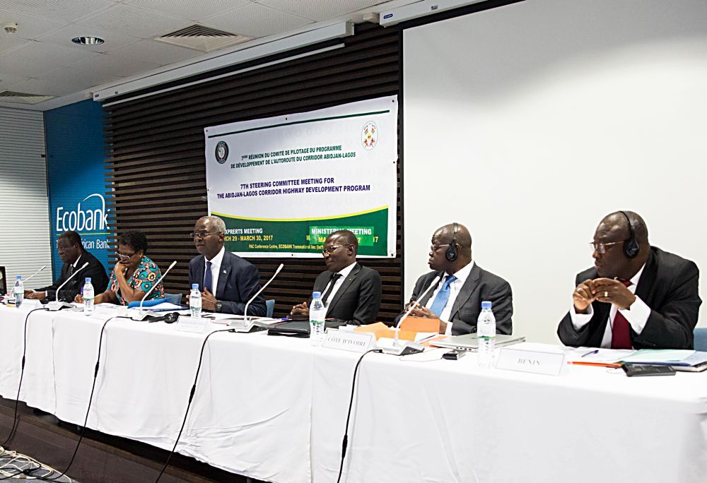 Hon Minister of Power Works  Housing and the Chairman of Steering Committee Mr Babatunde Fashola SAN 3rd left Commissioner for Infrastructure ECOWAS Commission Dr Antoinette Weeks 2nd left Hon Minister of Infrastructure  Transport Togolese Republic  Mr Ninsao Gnofam3rd right Minister of Infrastructure Repblic of Ghana Hon Kwasi Anwako Attahleft Director of Cabinet Representative of Republic of Cote dlvoire Mr Sulaiman Coulibaly2nd right and  Representative of Republic of Benin Mr Victorin Honrohright   during the 7th Steering Committee Meeting on the Abidjan  Lagos Corridor Highway Development Programme at the EcoBank Transnational Inc ETI Lome Togolese Republic on Friday 31st March 2017