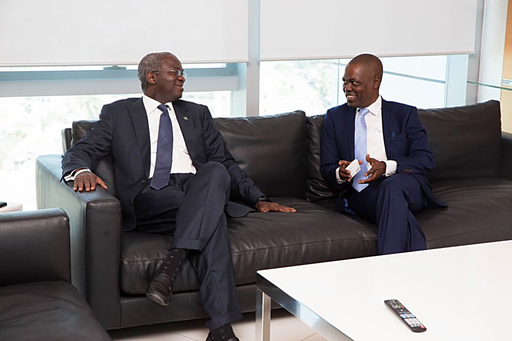 Hon Minister of Power Works  Housing and the Chairman of Steering Committee Mr Babatunde Fashola SAN left and Group Chief Executive Officer Ecobank Mr Ade Adeyemiright shortly before  the 7th Steering Committee Meeting on the Abidjan  Lagos Corridor Highway Development Programme at the EcoBank Transnational Inc ETI Lome Togolese Republic on Friday 31st March 2017