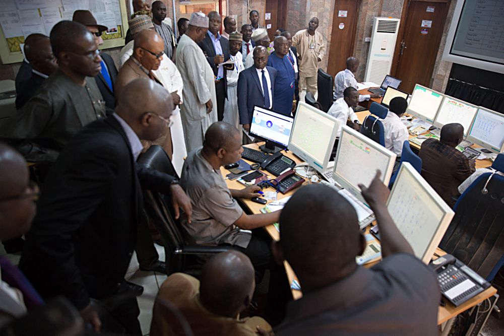 Hon Minister of Power Works  Housing Mr Babatunde Fashola SAN left Permanent Secretary Power in the Ministry Mr Louis Edozien and others during the 14th Monthly Meeting with Sectoral Paricipants in the Power Sector hosted by Transmission Company of NigeriaTCN at the National Control Centre NCC Osogbo Osun State on Monday 10th  March 2017