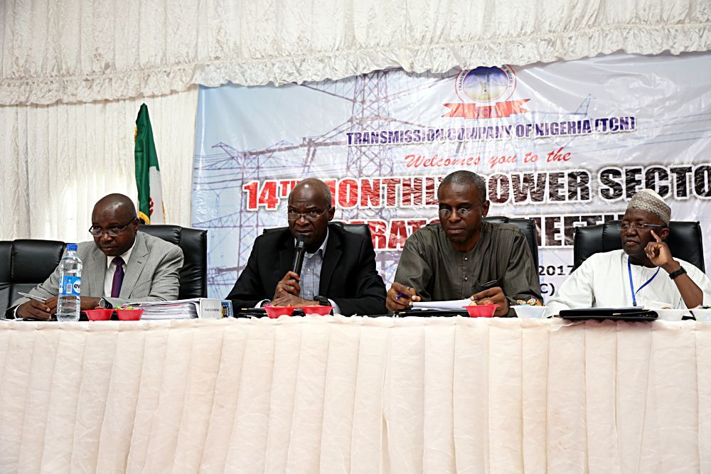 Hon Minister of Power Works  Housing Mr Babatunde Fashola SAN 2nd left Permanent Secretary Power in the Ministry Mr Louis Edozien 2nd right Vice Chairman Nigerian Electricity Regulatory  CommissionNERC Engr Sanusi Garbaright Interim MDCEO Transmission Company of NigeriaTCN Mr Usman Mohammedleft  during the 14th Monthly Meeting with Sectoral Paricipants in the Power Sector hosted by the Transmission Company of NigeriaTCN at the National Control Centre NCC Osogbo Osun State on Monday 10th  March 2017