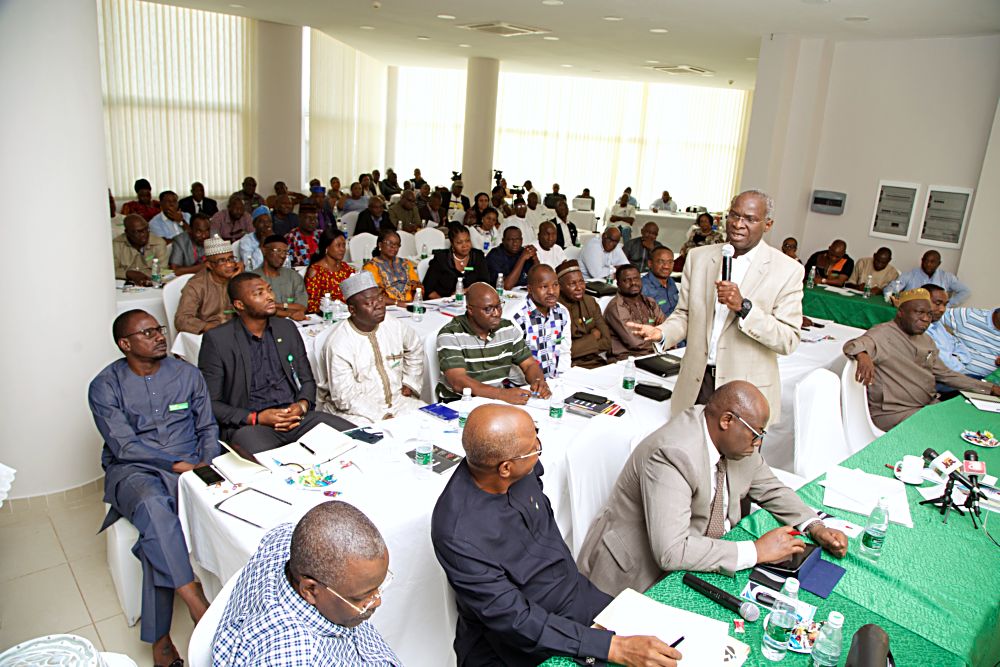 Hon Minister of Power Works  Housing Mr Babatunde Fashola SAN left addressing Directors Heads of Departments and Agencies during the 3Day Retreat for Heads of Departments  Agencies under the Federal Ministry of Power Works  Housing at the Cedar Estate  Abuja on Thursday 18th  May 2017