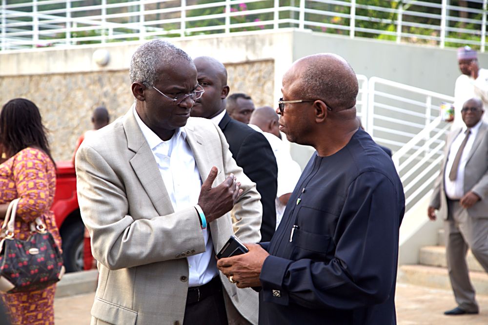 Hon Minister of Power Works  Housing Mr Babatunde Fashola SANleft and former Director General Bureau of Public Procurement Engr Emeka Ezehright shortly after Day One of the 3Day Retreat for Heads of Departments  Agencies under the Federal Ministry of Power Works  Housing at the Cedar Estate  Abuja on Thursday 18th  May 2017