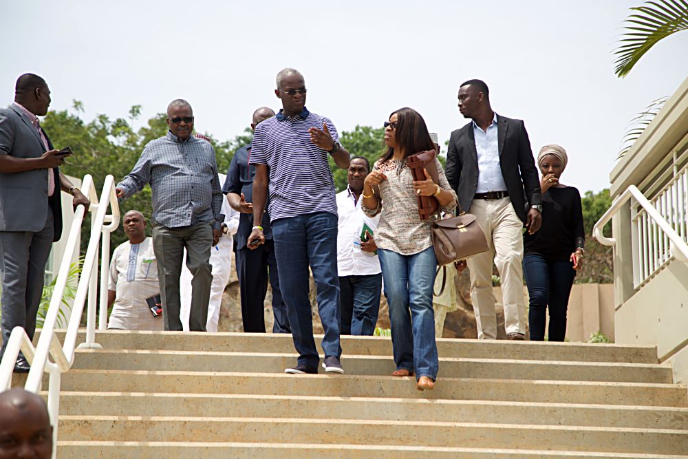 Hon Minister of Power Works  Housing Mr Babatunde Fashola SAN left addressing Directors Heads of Departments and Agencies during the 3Day Retreat for Heads of Departments  Agencies under the Federal Ministry of Power Works  Housing at the Cedar Estate  Abuja on Thursday 18th  May 2017