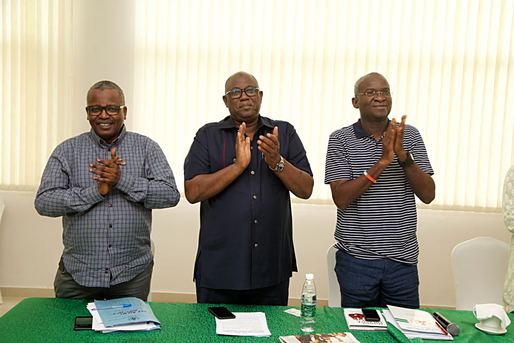 Hon Minister of Power Works  Housing Mr Babatunde Fashola SANmiddle in a group photograph with  Directors Heads of Departments and Agencies after Day One of the 3Day Retreat for Heads of Departments  Agencies under the Federal Ministry of Power Works  Housing at the Cedar Estate  Abuja on Thursday 18th  May 2017