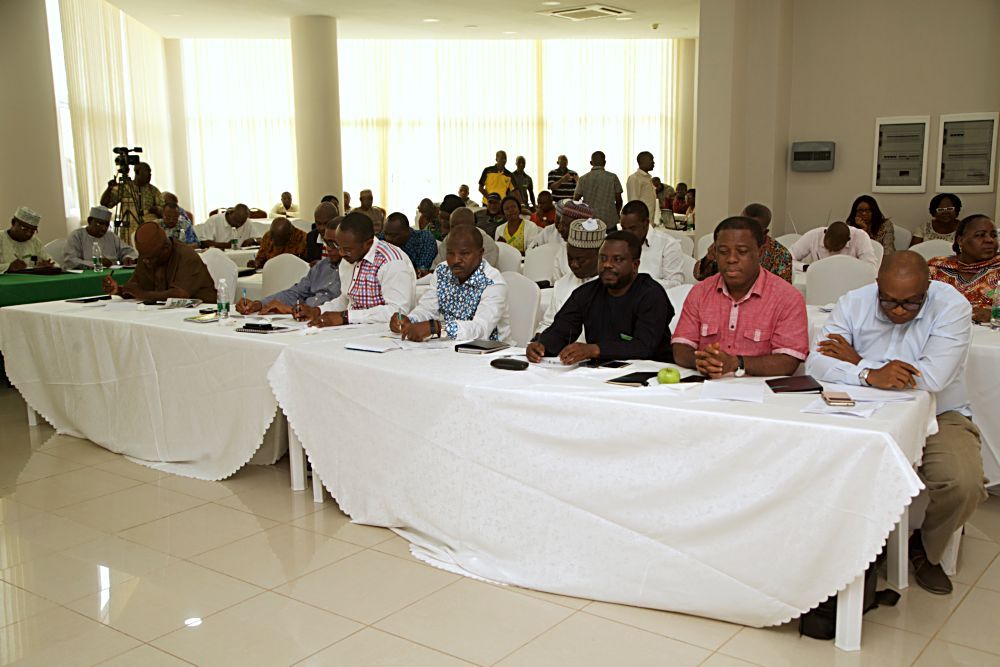 Hon Minister of Power Works  Housing Mr Babatunde Fashola SAN right and Permanent Secretary Works and Housing in the Ministry  Engr Abubakar  Magajileft during Day One of the 3Day Retreat for Heads of Departments  Agencies under the Federal Ministry of Power Works  Housing at the Cedar Estate  Abuja on Thursday 18th  May 2017