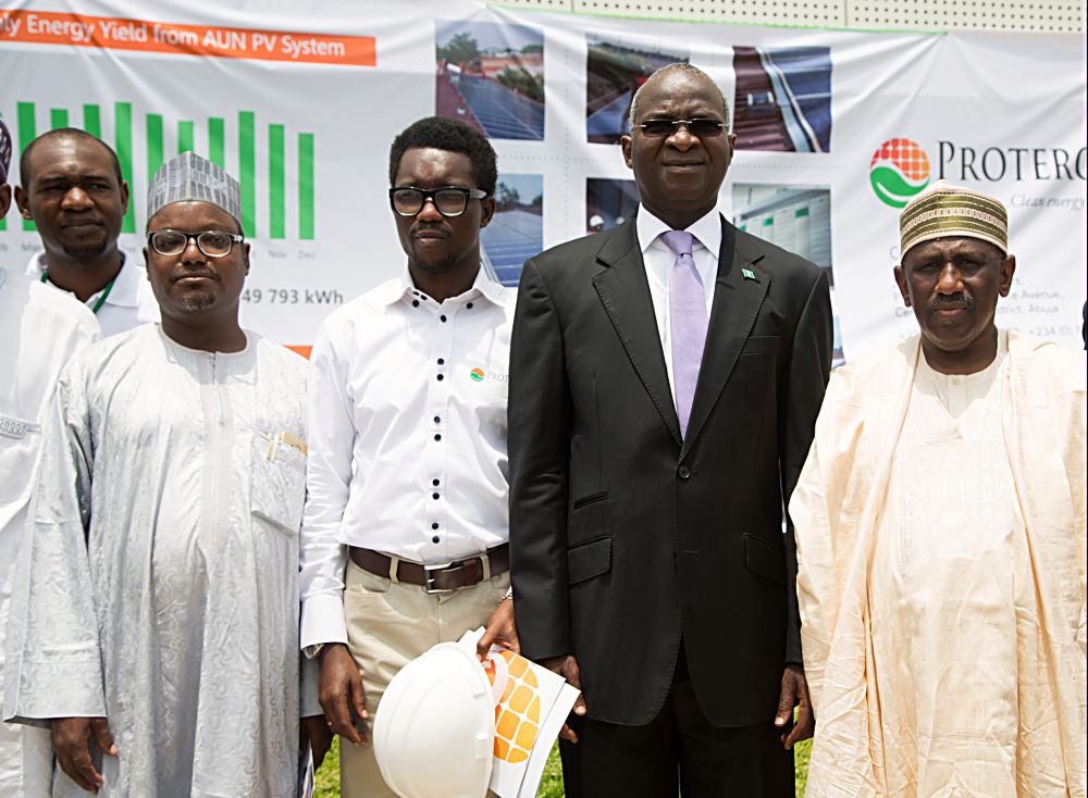 Hon Minister of Power Works  Housing Mr Babatunde Fashola SAN2nd right Ag Permanent Secretary in the Ministry  Alh Chubado Muhammad Jada right Chief Executive Officer Protergia Mr Ayodeji Deji2nd left and others in a group photograph shortly after the Commissioning of the 100kWP RoofTop Solar PV System at the House on the Rock The RefugeCitadel  Towers City GateAbuja on Tuesday 23 May 2017