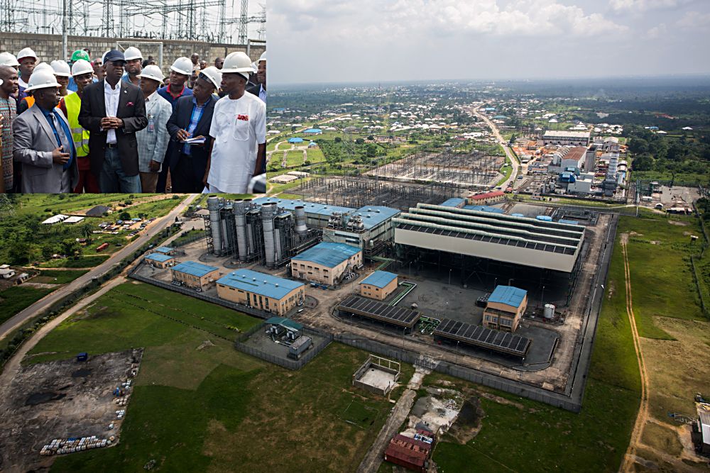 Aerial view of the Afam Power Plc INSET Hon Minister of Power Works  Housing Mr Babatunde Fashola SAN 2nd left Managing DirectorChief Executive Officer Afam Power Plc Engr Olumide Noah Obademi left the Secretary to Oyigbo Local Government of Rivers State Mr Chikwen TheophilIus and others during the inspection tour of the Afam Power Plant in Afam Port Harcourt Rivers State on Thursday 8th June 2017