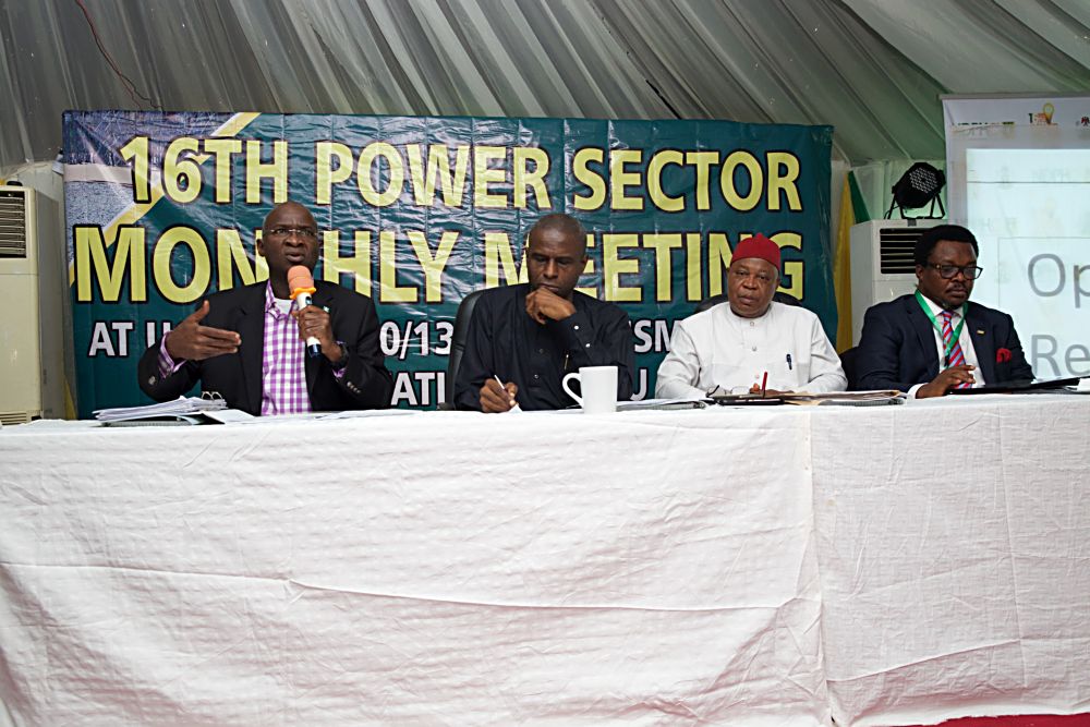 Hon Minister of Power Works  Housing Mr Babatunde Fashola SANleft Permanent Secretary Power Mr  Louis Edozien2nd left and Nigerian Electricity Regulatory Commissions Commissioner in charge of Engineering Performance  Monitoring Prof Frank Okafor2nd right and Managing Director Niger Delta Power Holding Company  Mr Chiedu Ugboright during the 16th Monthly Meeting with  Sectoral Participants in the Power Sector hosted by the Niger Delta Power Holding Company LimitedNDPHC at the Ugwuaji 330132KV Transmission SubStation Enugu State on Monday 12th  June 2017