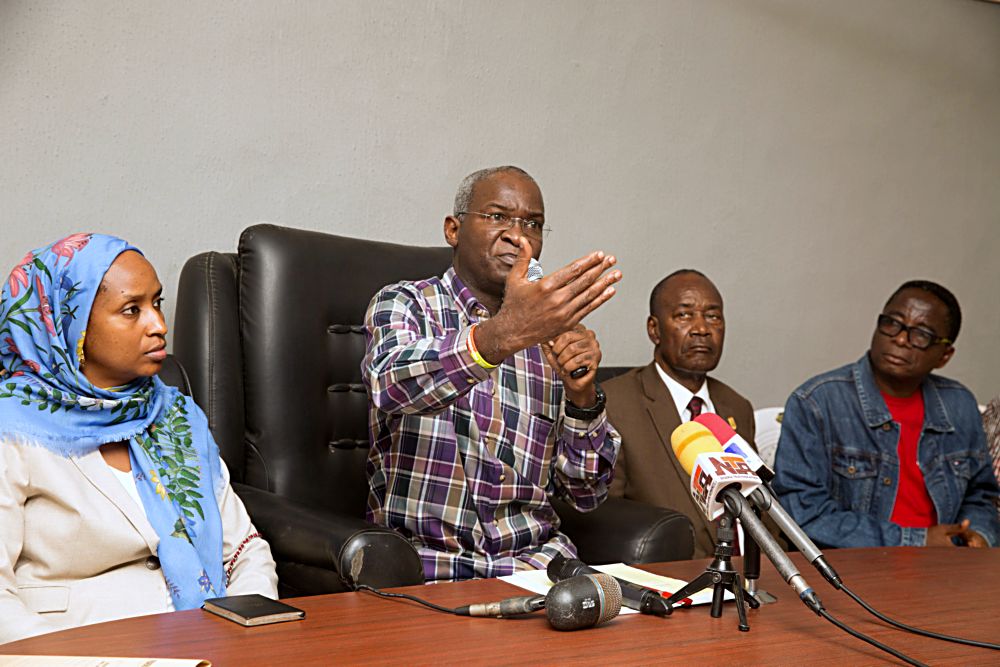 Hon Minister of Power Works  Housing Mr Babatunde Fashola SAN2ndleftthe Managing Director Nigerian Ports AuthorityNPA Ms Hadiza Bala Usman left Honorary Adviser to thePresidentChief Executive of the Dangote Group Engr Joseph Makoju 2ndright and Group Managing Director Flour Mills of Nigeria Plc Mr Paul Gbededo rightduring a press briefing on the Kick Off of the Reconstruction of the 2km long Apapa Wharf Dual Carriageway in Lagos State on Saturday 17th June 2017