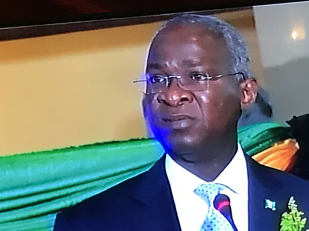 Hon Minister of Power Works  Housing Mr Babatunde Fashola SAN right addressing participants duringthe Opening Ceremony of the 35th Annual General Meeting of Shelter Afrique at the Victoria Falls Zimbabwe on Wednesday 5th July 2017