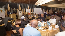 Hon Minister of Power Works  Housing Mr Babatunde Fashola SANleft delivering his speech during the Petroleum Clubs Dinner Talk on Issues Relating to Power with the Hon Minister as Guest Speaker at the Metropolitan Club Kofo Abayomi Street Victoria Island recently