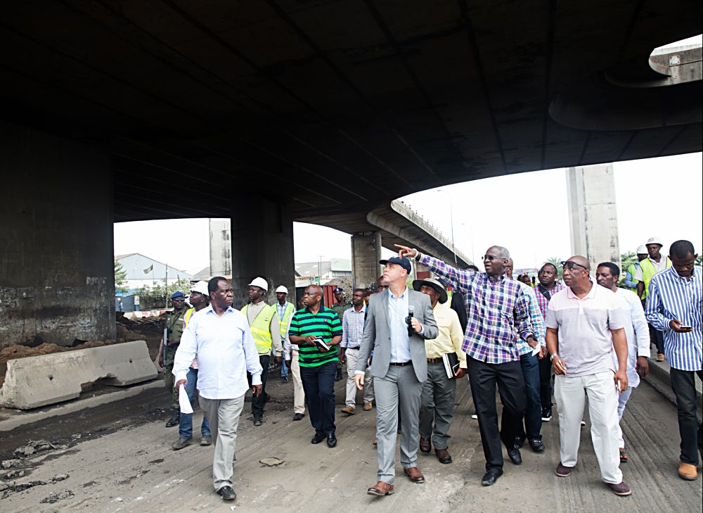 Hon Minister of Power Works  HousingMr Babatunde FasholaSAN2nd rightDirector Highways Construction and Rehabilitation in the Ministry Engr Yemi Oguntominiyiright Project Manager Reynolds Construction Company Nigeria Engr Harley Vakin2nd left and Director Highways SouthWest Engr Emmanuel Adeoye left during the inspection of the ongoing rehabilitation work on the failed sections of the ApapaIganmu and other selected roads in Lagos on Saturday 2nd September  2017