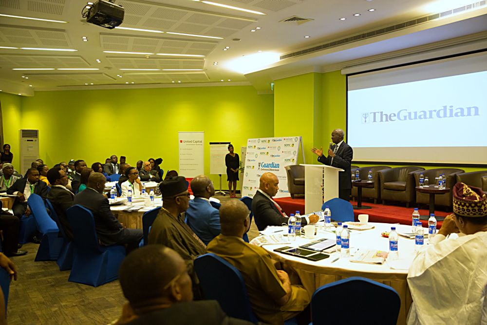 Hon Minister of Power Works  HousingMr Babatunde FasholaSANmiddle delivering his Keynote address duringThe Guardian Power Summit 2017 with the theme Beyond Rhetoric Turning Nigerias Power Sector Value  Chain Potentials to Profitat the Four Points By Sheraton Victoria Island Lagos on Monday 14th September 2017