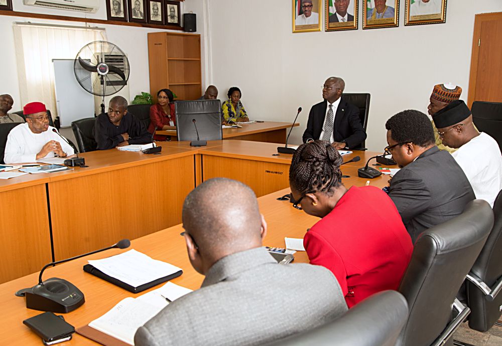 Hon Minister of Power Works  Housing Mr Babatunde Fashola SAN 3rd left   Minister of State Surv SuleimanZarmaHassan 4th left Permanent Secretary Power Engr Louis Edozien2nd left  President  Manufacturers Association of NigeriaMAN Dr Frank Jacobsleft and others duringa courtesy visit to the Hon Ministers to discuss issues relating to Infrastructure and Made in Nigeria products at the Ministry of Power Works  Housing Headquarters Mabushi Abuja on Monday 25thSeptember 2017