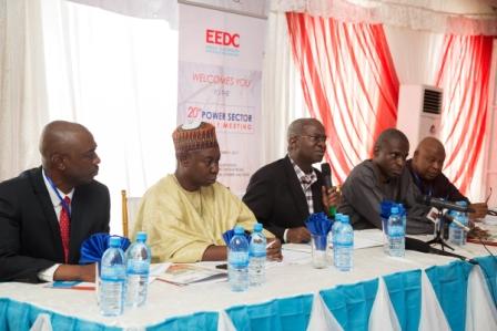 Hon Minister of Power Works  Housing Mr Babatunde Fashola SAN middle Minister of State Surv Suleiman Zarma Hassan2nd left Permanent Secretary Power Engr Louis Edozien 2nd right Commissioner of the Nigerian Electricity Regulatory Commission NERC in charge of Engineering Performance and Monitoring Prof Frank Okafor right and Ag Managing Director Enugu Electricity Distribution Mr Paul Okeke left during the 20th Monthly Meeting with Sectoral Participants in the Power Sector hosted by Enugu Electricity Distribution CompanyEEDC at the ZO5 Injection Substation along Owerri  Onitsha Road Owerri Imo State on Monday 9th October 2017