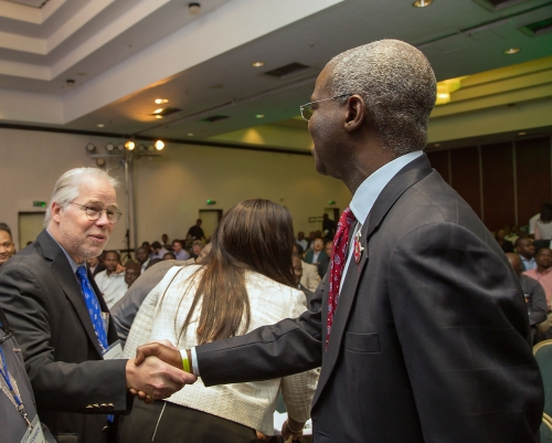 Hon Minister of Power Works  Housing Mr Babatunde Fashola SANright and Representative of Nigeria Country Director World BankMr Mac CosgroveDaviesleft during the Opening of the Nigeria Mini Grid Roundtable at the 4th Mini Grid Action Learning Event with the theme Upscaling Mini Grids for Low  Cost  Timely Access to Electricty at the Sheraton Hotel Ladi Kwali Hall Abuja on Tuesday 5th December 2017