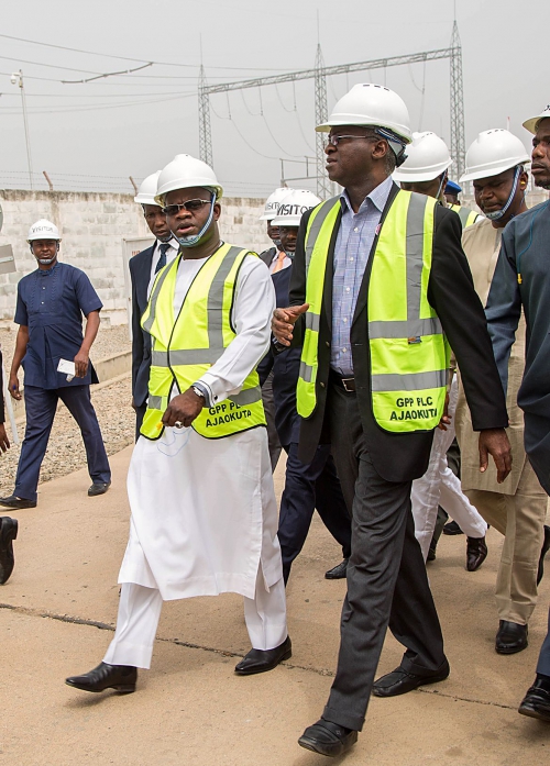 Hon Minister of PowerWorks  Housing Mr Babatunde FasholaSANright and Governor of Kogi State Mr Yahya Belloleft inspecting the Geregu Power Plant during the 22ndMonthly Meeting with Power Sector Operatorshosted bytheKogi State Government and Geregu Power Plc at the Geregu Power 1 Plc ItobeAjaokuta Expressway Ajaokuta  Kogi Stateon Monday  11th December 2017