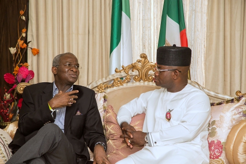 Hon Minister of PowerWorks  Housing Mr Babatunde FasholaSAN left during a courtesy visit to the Governor of Kogi State Mr Yahya Belloright in a couresty visit to the Government House shortly beforethe 22ndMonthly Meeting with Power Sector Operatorshosted bytheKogi State Government and Geregu Power Plc at the Geregu Power 1 Plc ItobeAjaokuta Expressway Ajaokuta  Kogi Stateon Monday  11th December 2017