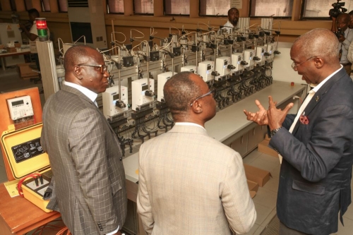 Hon Minister of Power Works  Housing Mr Babatunde FasholaSANright Managing DirectorCEO Nigerian Electricity Management Services Agency NEMSA  Chief Electrical Inspector of the Federation Engr Peter Ewesor middle and Head National Meter Test Station Engr Olusegun Adedayoleft during the Hon Ministers inspection of the NEMSA National Meter Test Station OshodiLagos on Thursday 11th January 2018