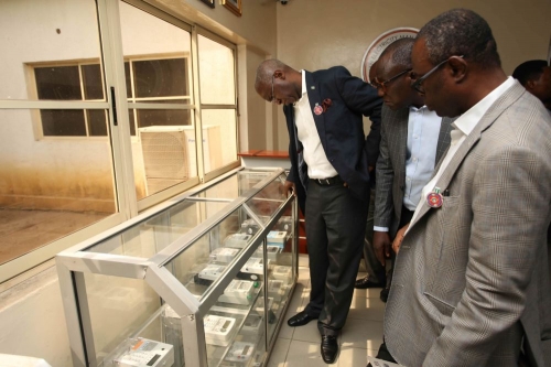 Hon Minister of Power Works  Housing Mr Babatunde FasholaSANleft takes a closer look at MadeinNigeria Meters along with the Managing DirectorCEO Nigerian Electricity Management Services Agency NEMSA  Chief Electrical Inspector of the Federation Engr Peter Ewesorright and Head National Meter Test Station Engr Olusegun Adedayomiddle  during the HonMinisters inspection of the NEMSA National Meter Test Station OshodiLagos on Thursday 11th January 2018