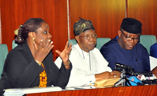 Minister of Finance Mrs Kemi Adeosun Minister of Information Culture and National Orientation Alhaji Lai Muhammed Minister of Mines and Solid Minerals Development Dr Kayode Fayemi and Minister of Power Works and Housing Mr Babatunde Raji Fashola during the Federal Executive Council briefing held at the Presidential Villa on Wednesday 31st January 2018