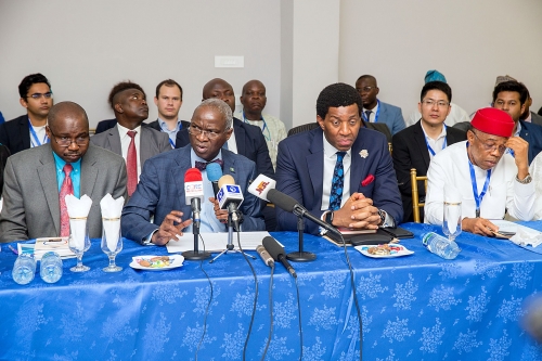 Hon Minister of Power Works  Housing Mr Babatunde FasholaSAN 2nd leftManaging DirectorCEO Transmission Company of Nigeria TCN Mr Usman Gur Mohammed leftCommissioner Legal Licensing and Compliance Mr Dafe Akpeneye 2nd right and President Manufacturers Association of Nigeria MAN Dr Frank Udemba Jacobsright during the 1st Stakeholders Workshop on Off  Taking 2000MW Unutilized Power for Eligible Customers organized by the Ministry of Power Works and Housing at the Setraco Cedar Estate Gwarimpa II Abuja on Tuesday 13th February 2018