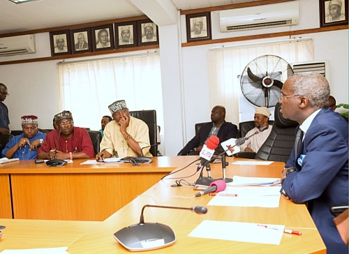 Hon Minister of Power Works  Housing Mr Babatunde FasholaSANright and othersduring the Meeting with Stakeholders of the Bodo  Bonny Road and Bridges Project at the Ministry of PowerWorks  Housing HeadquartersMabushiAbuja on Thursday 22nd February 2018